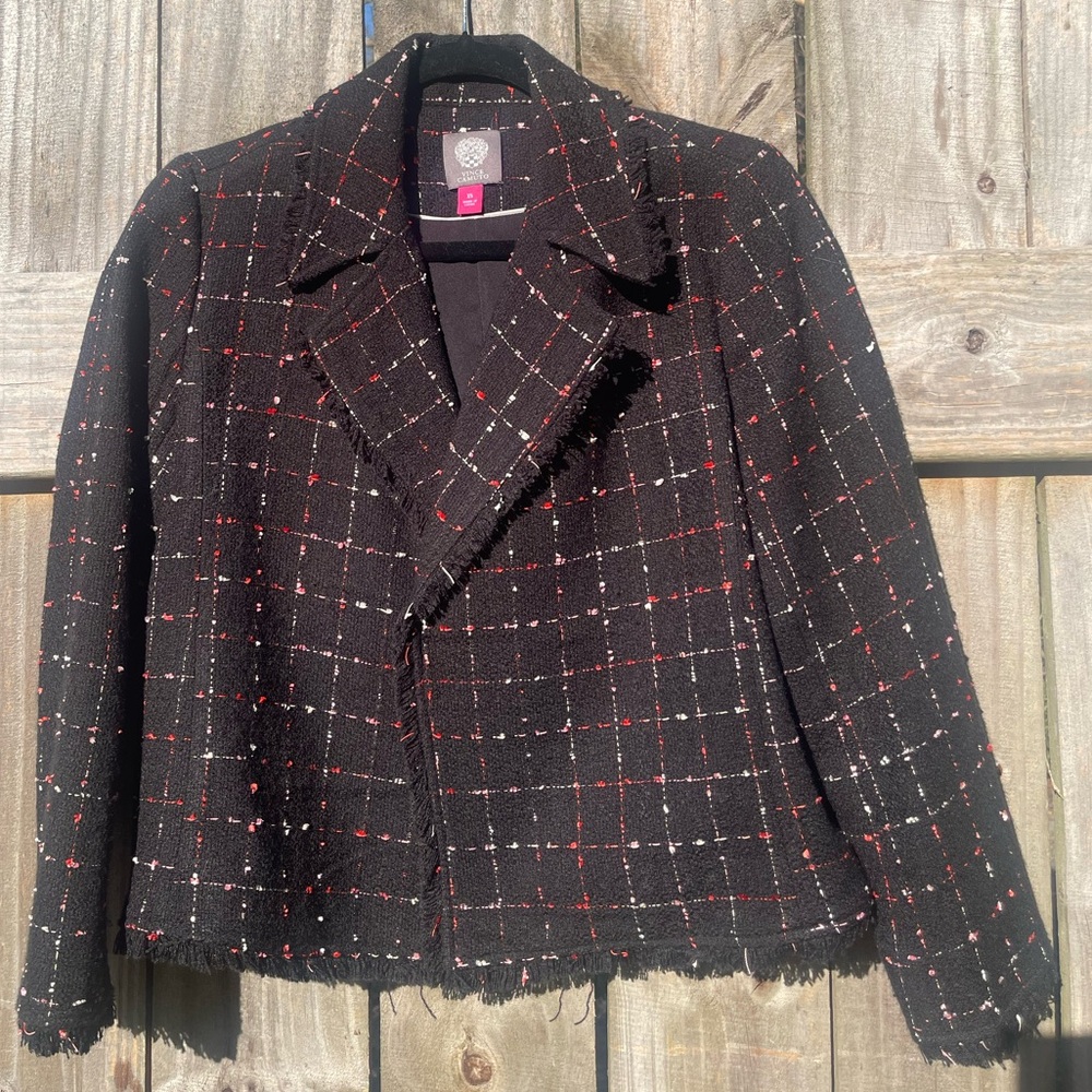 Vince Camuto Black Tweed Blazer with Red and White Accents Size XS